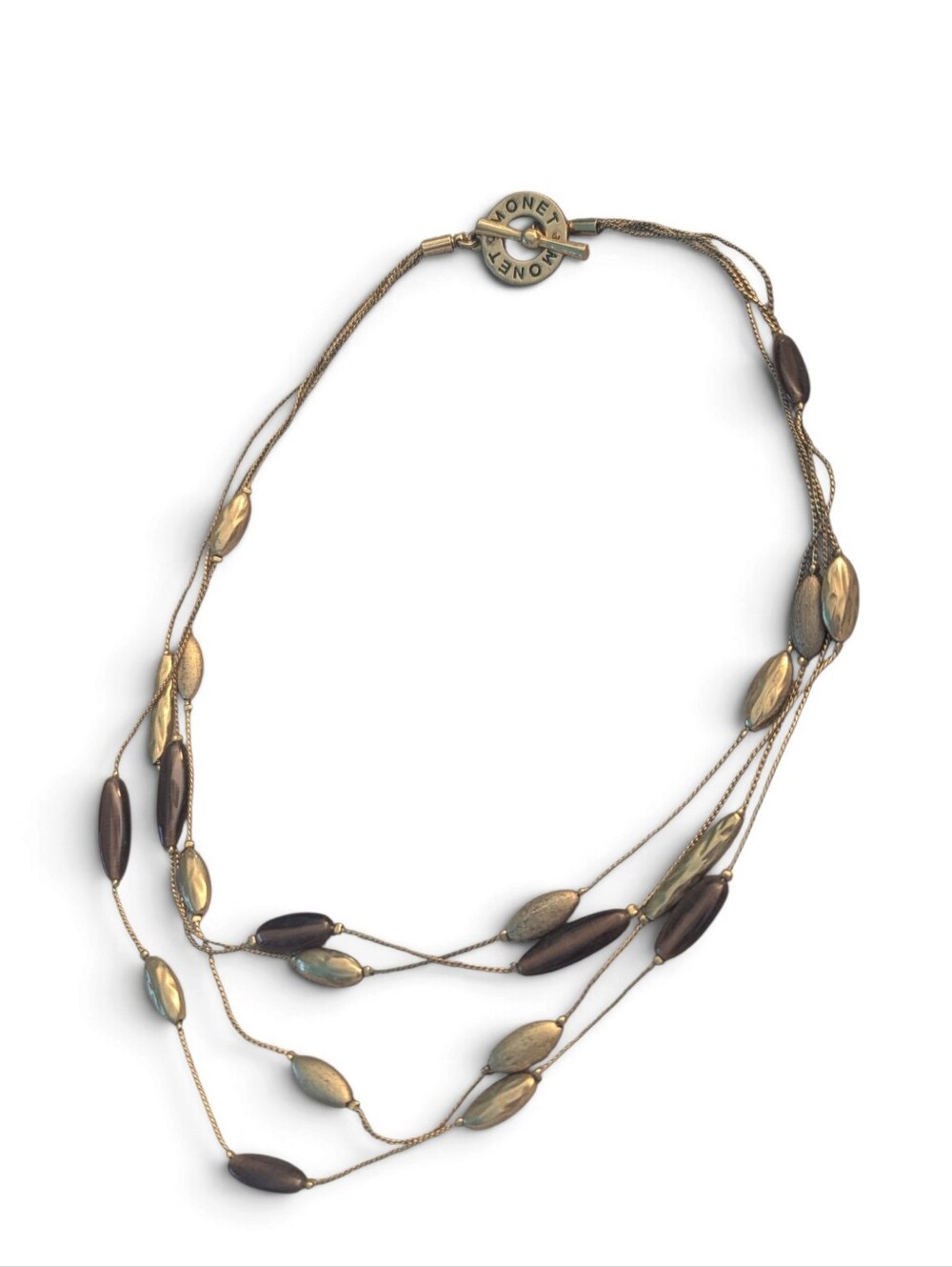 Vintage Monet Layered Brown and Gold Bead Necklace